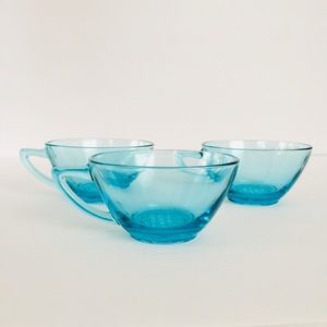 Hazel Atlas Aqua Turquoise Capri Tea Cups Set Of 3
